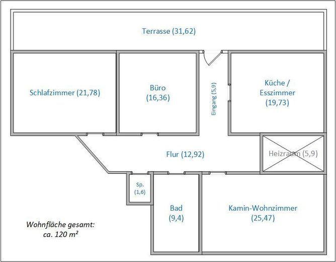 Encantador y espacioso piso de 3 habitaciones con chimenea y entrada independiente en Kirchardt – Grundriss