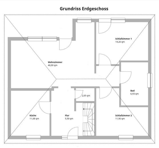 Geräumiger Bungalow mit ca. 194m² Gesamtfläche, Vollkeller und Garage – provisionsfrei – Grundriss Erdgeschoss