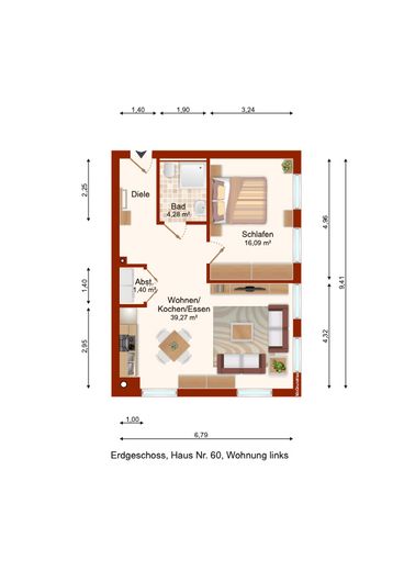 Grundriss, EG links, Haus 60