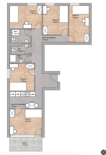 Helles Ambiente, entspanntes Wohnen / Geigenbergerstiaße 23, München / 1.OG / WE73 / Zi.1 – Grundriss