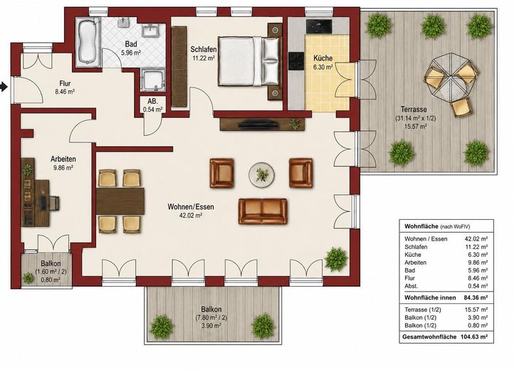 3-Zimmer-Dachterrassenwohnung Ingolstadt-Ringsee – Grundriss