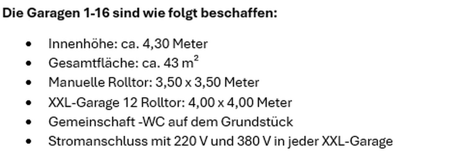 Garagen 1-16 Eckdaten