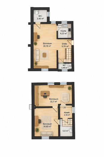 Drei Einheiten, ein außergewöhnliches Anwesen in sehr guter Lage – Wohnen, Arbeiten & Vermieten! – Bürohaus EG + 1. OG