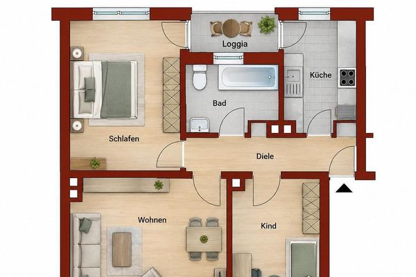3-kamerappartement met loggia op een rustige locatie in Ludwigshafen