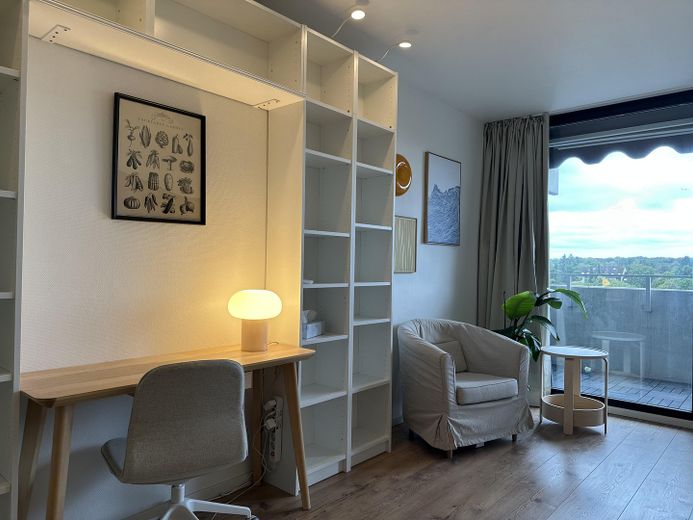 VANAF AUG 2027: Stijlvol gemeubileerd appartement | Tijdelijk wonen | Gemeubileerd wonen in Sachsenhausen – Helle Lounge-Ecke am Südbalkon