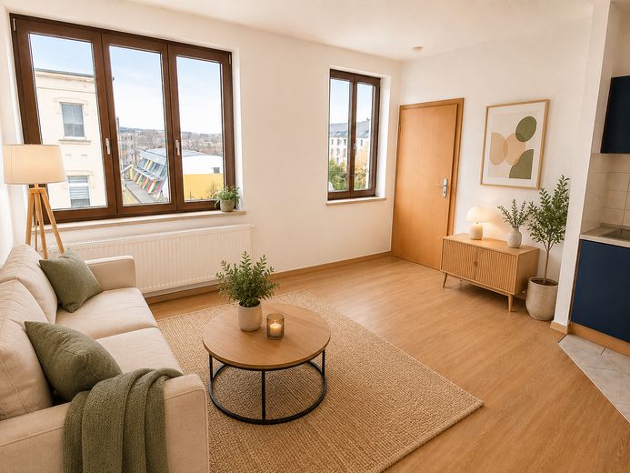 Clevere Kapitalanlage: Charmante 1-Zimmer-Wohnung in der Nähe historischer Kirche – Wohnzimmer _KI