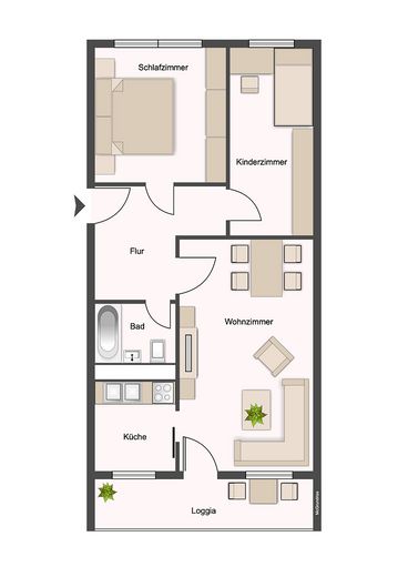 Kernsanierte 3-Zimmer-Wohnung mit moderner Einbauküche in zentraler Lage – Grundriss