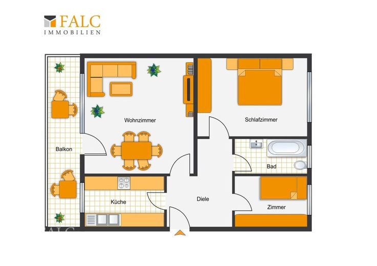 Schöne 3-Zimmer-Wohnung mit großzügigem Balkon – Grundriss