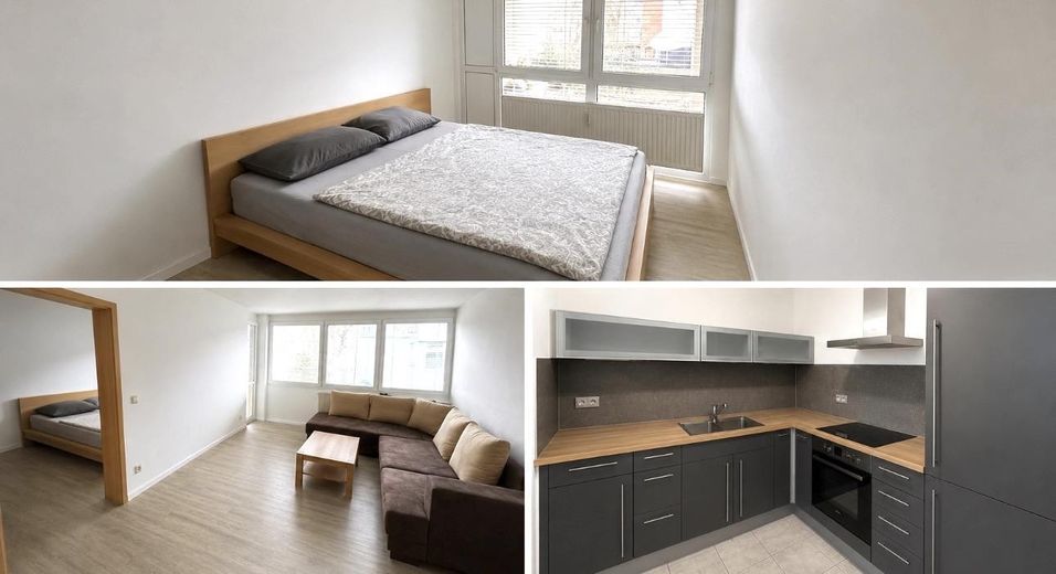 Schöne 2-Zi.-Whg. m. Südbalkon u. EBK - top vermietet - in ruhiger und zentraler Lage – Ansicht Schlafen/Wohnen/Kochen