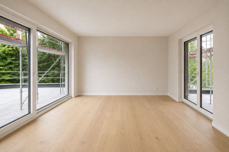 Wohnen über den Dingen – exklusives Penthouse mit Dachterrasse und traumhaftem Waldblick – Wohn-/ Essbereich visualisiert