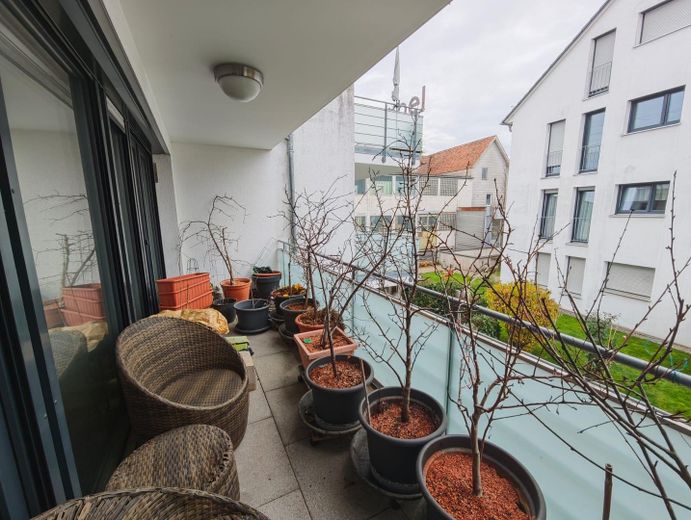 Balkon überdacht mit Pflanzen