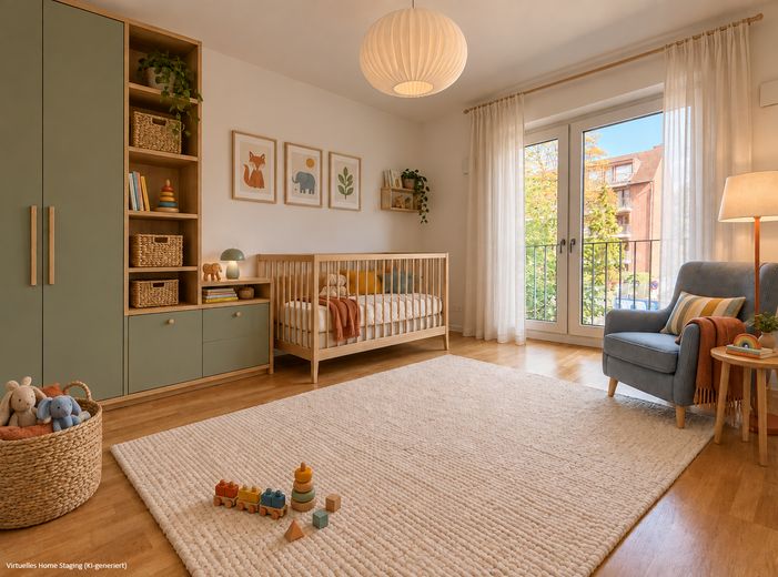 Modern & sofort bezugsfrei: 3-Zi.-Wohnung mit 2 Bädern & Loggia – provisionsfrei – Zimmer 2 / Kinderzimmer, KI