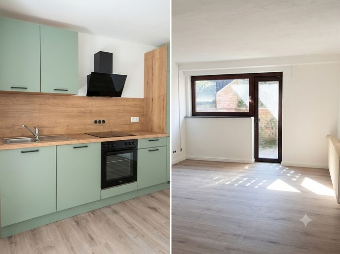 Schöne 2,5-Zimmer-Wohnung mit Südwest-Terrasse & neuer Einbauküche in Duisburg-Baerl – Wohn- Ess und Kochbereich