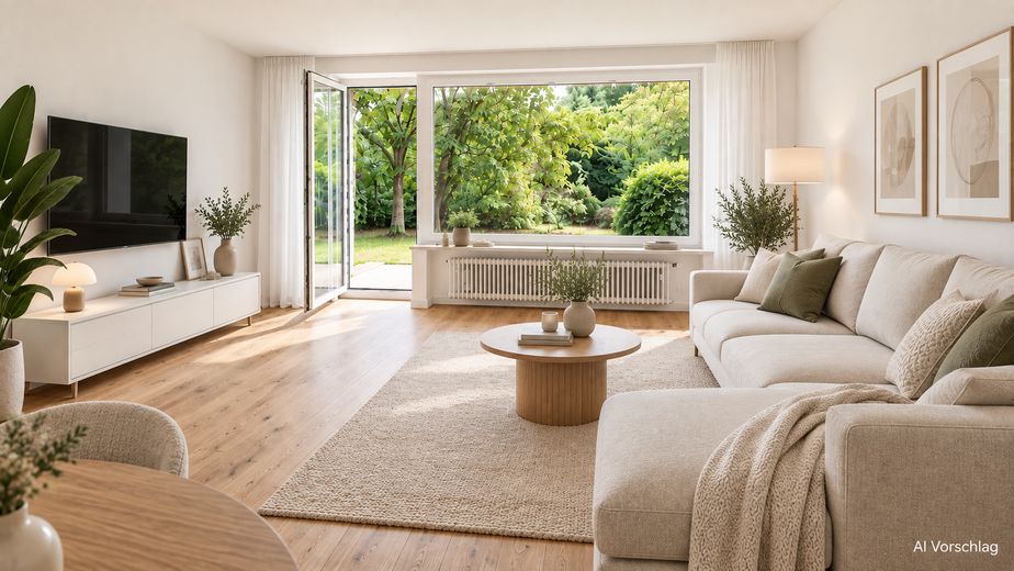 Hochwertig saniert & provisionsfrei: 3-Zimmer-Wohnung mit Südterrasse in München-Solln – Wohnzimmer - KI Vorschlag