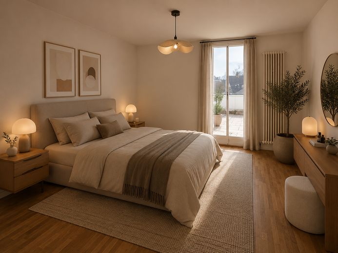 Zentral gelegene 4-Zimmer Maisonettewohnung mit 70m² Dachterrasse und Tiefgaragenstellplatz – Schlafzimmer unten möbliert