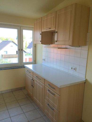 Küche rechts und Kühlschrank