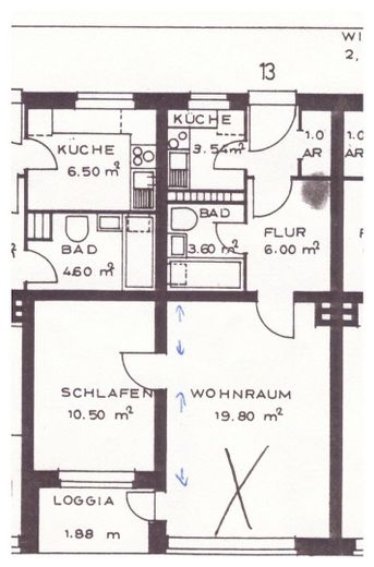 2-Zimmer Wohnung mit Balkon und Außenstellplatz – Der Schacht liegt im Flur