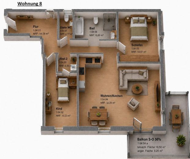 Erstbezug Neubau: Penthouse, 4 Zimmer Wohnung 112 m² Dachterrasse Einbauküche in Neumünster Gadeland – Wohnung 8