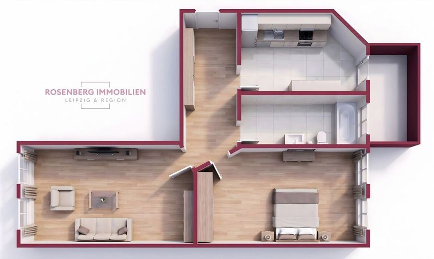 *BEZUGSFREI* Denkmalgeschützte 2-Zimmer Wohnung in Leipzig Alt-West – Immobilie in Leipzig zu verkaufen _ 2 Raumwohnung _ Rosenberg Immobilien _ Grundriss