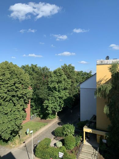 Helle, schöne und gepflegte Altbauwohnung mit Dielenfussboden und Einbauküche – Ausblick Wohnzimmer 