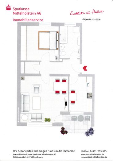 Helle 2-Zimmer-Eigentumswohnung mit Loggia und Garage in ruhiger Lage von Nortorf – Skizze der Wohnung