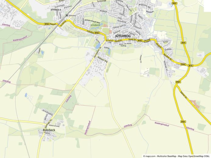 Circa 23.000EUR Einnahmen durch PV-Anlage! MFH mit 5 Einheiten, Garagen und Scheune bei Jüterbog. – Kartenausschnitt