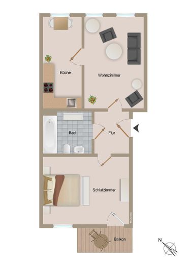 ***Bezugsfreie 2-Zimmer-Wohnung in der Andreasvorstadt mit Balkon oh. Provision*** – Grundriss