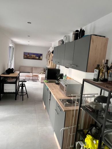Küchenzeile mit Blick in Wohnr