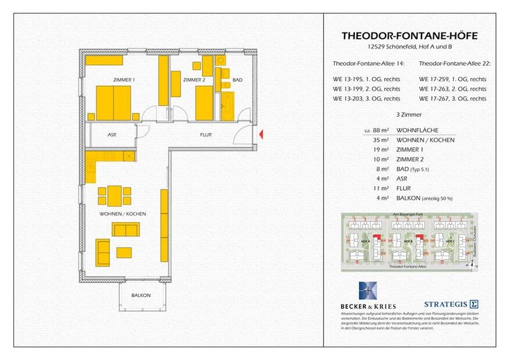 Schöne 3-Zimmer-Wohnung mit Balkon in Schönefeld – Grundriss
