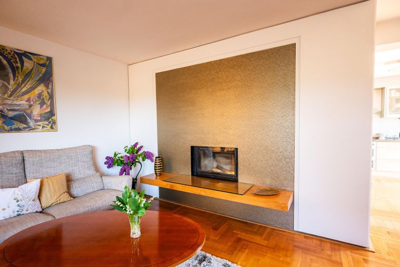 neu gestaltete Kamin-Wand