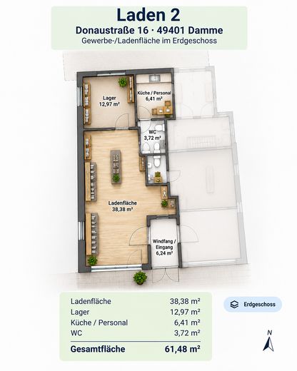 Gewerbe-/Ladenfläche mit Lager und Personalraum in Damme – ca. 62 m² – Foto 3