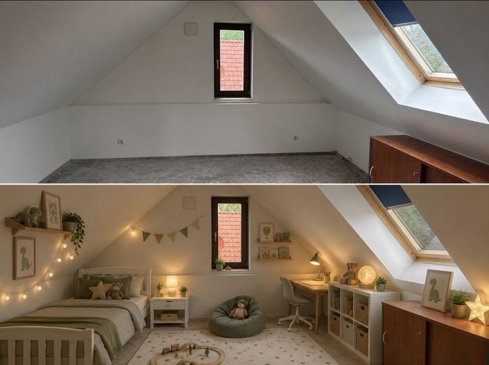 Wunderschönes Architektenhaus zur Miete – Spitzboden Kinderzimmer