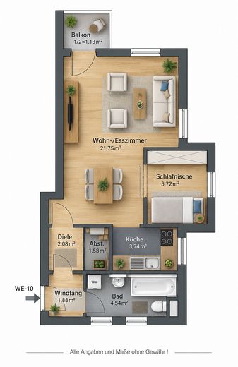 Leegebruch - Sonnige 1,5-Zimmer Eigentumswohnung, ruhig und im Grünen – Grundriss