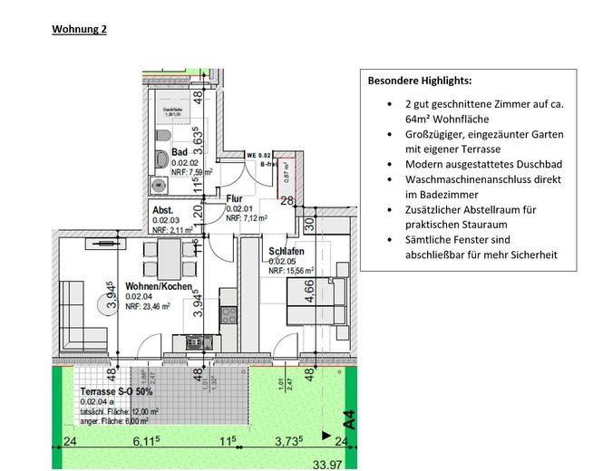 Erstbezug Neubau: Penthouse, 4 Zimmer Wohnung 112 m² Dachterrasse Einbauküche in Neumünster Gadeland – Wohnung 2