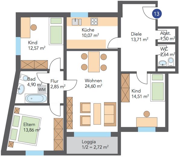 Große 4 Zimmer Wohnung mit Waldblick – Grundriss