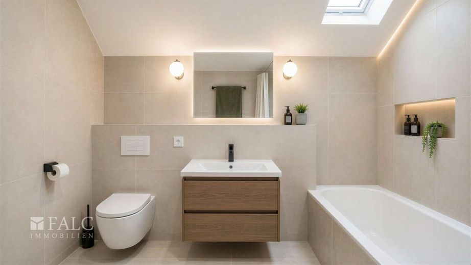 Charmante Maisonette-Wohnung mit sonniger Loggia &amp; Stellplatz – Badezimmer KI generiert
