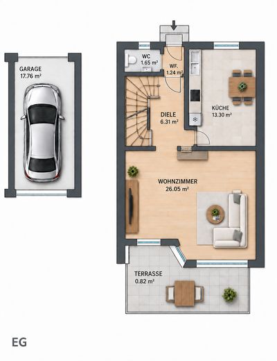 ***Curata casa bifamiliare ai margini del centro abitato di Illerberg*** – Erdgeschoss mit KI erstellt