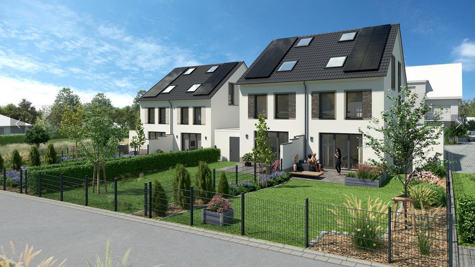 Modernes KfW-40-QNG-Massivhaus mit Garten – Top-Lage in Saulheim, PV & Wärmepumpe inklusive – Gartenseite Haus Saulheim