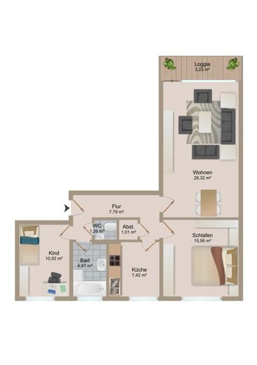 Vermietete Kapitalanlage: 3-Zimmer-ETW mit Loggia &amp; Tiefgaragenstellplatz in Minden! – Grundriss