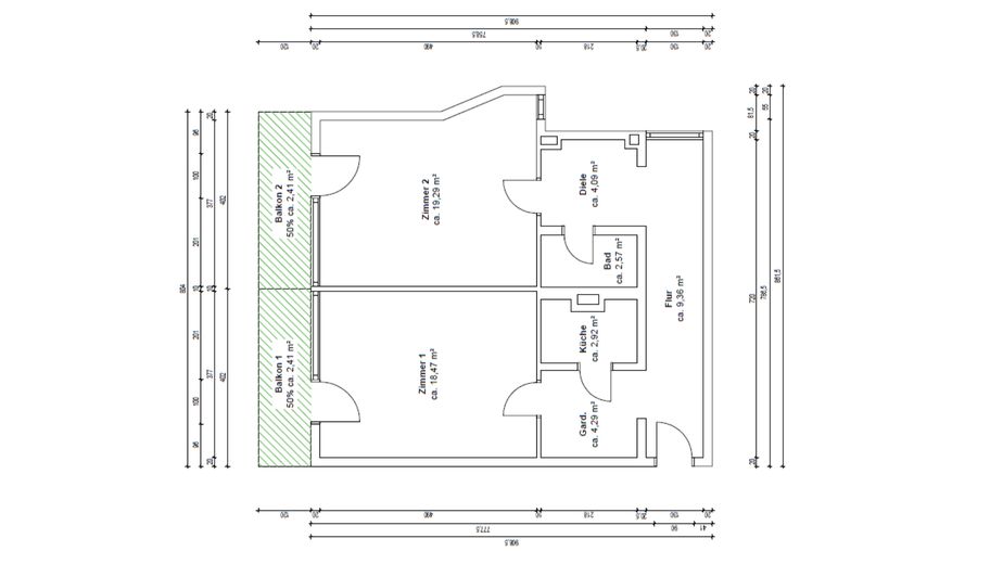 490€ aidat? Gerçekte ~195€! %6,55 getiri, 511 bin € rezerv, hibrit ısıtma, 2 balkon, boş – Grundriss