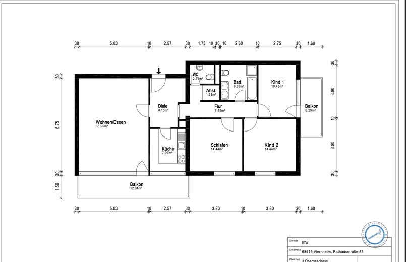 Grundriss 2D mit Maßen 
