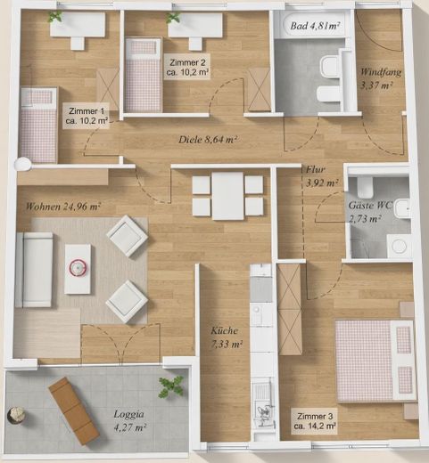 Provisionsfrei: Lichtdurchflutete 4-Zi.-Wohnung, moderner EBK & Loggia nahe U-Bahn / Panzerwiese – Grundriss