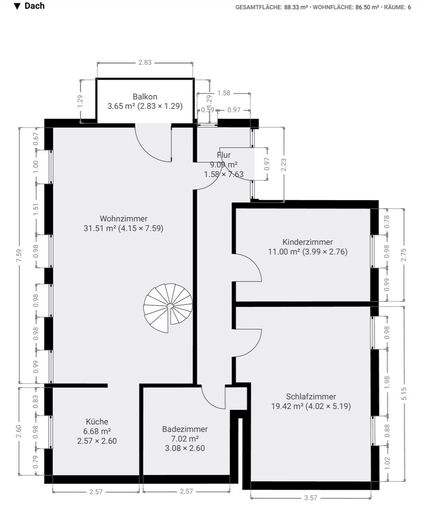 Provisionsfreie 5-Zimmer-Maisonette mit zwei Badezimmern und Balkon – Grundriss 3 OG