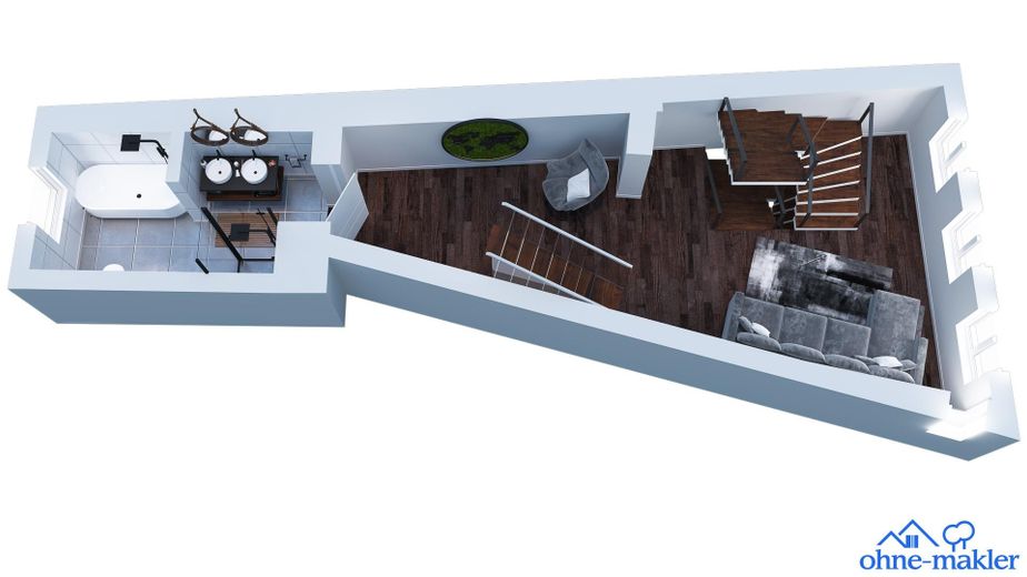 Eski şehirde loft şehir evi: 4 katta 125 m², 2 banyo, ankastre mutfak, çalışma odası, klima – 2. OG - Wohnzimmer