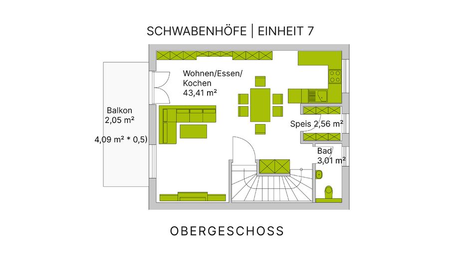 Eenheid 7 – Rijwoning in landelijke stijl met tuin & dubbele garage | KfW-40-QNG, bouw gestart – OG / Einheit 7
