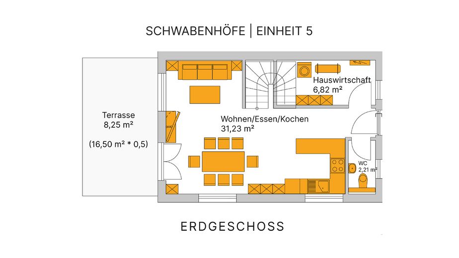 Eenheid 5 – Hoekwoning in landelijke stijl met tuin & dubbele garage | KfW-40-QNG, bouw is begonnen – EG / Einheit 5