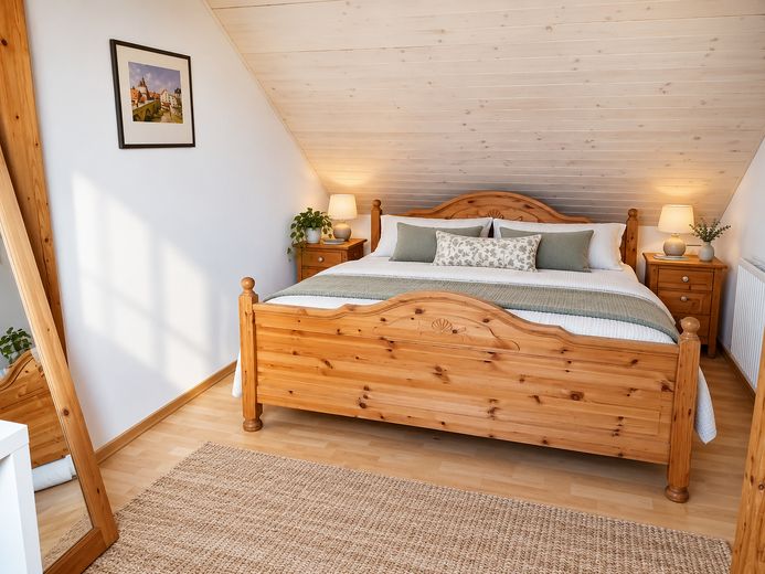 Charmante twee-onder-een-kapwoning met tuin, terras en volop ruimte om zich prettig te voelen – Schlafzimmer Dachgeschoss