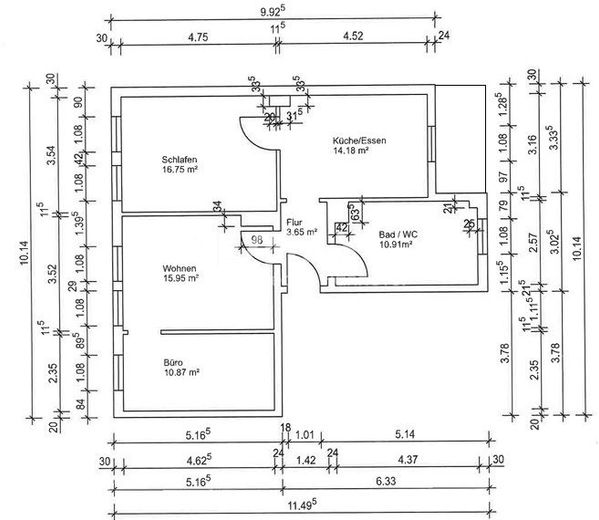 Lichtdurchflutete 3-Zimmer-Balkon-Wohnung im 2. OG mit grünem Rückzugsort – Grundriss mit Maßen
