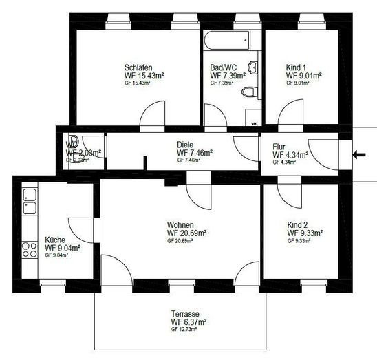 Herrliche 4 Raum Wohnung mit Terrasse, Garten und Stellplatz – Foto 7