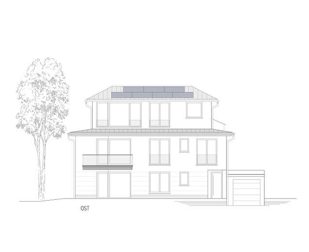 Neubau: Luxuriöse 4-Zimmer Maisonette-Wohnung mit Garten in München Solln – Ansicht Ost